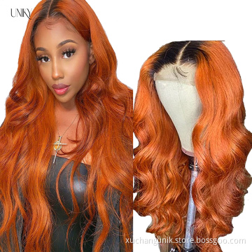 Uniky Ginger Red Blonde Orange Color Natural Brazilian Human Hair Lace Front Wigs Pre Plucked Virgin Ginger Wigs